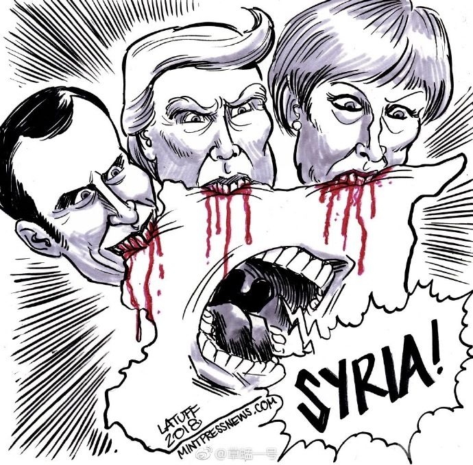 巴西漫画家Carlos Latuff画的美英法攻击叙利亚 .jpg