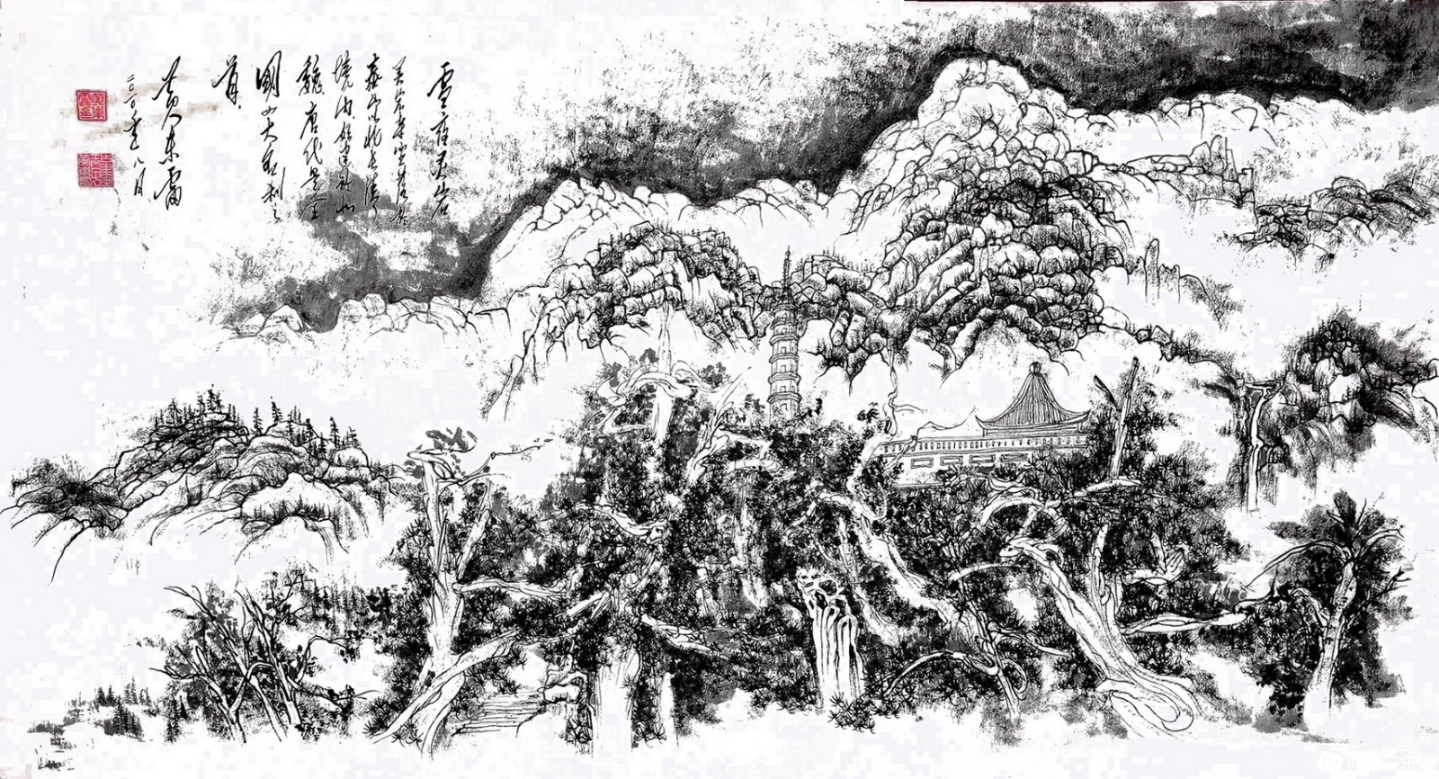 黄东雷水墨画 雪夜灵岩-5.jpg