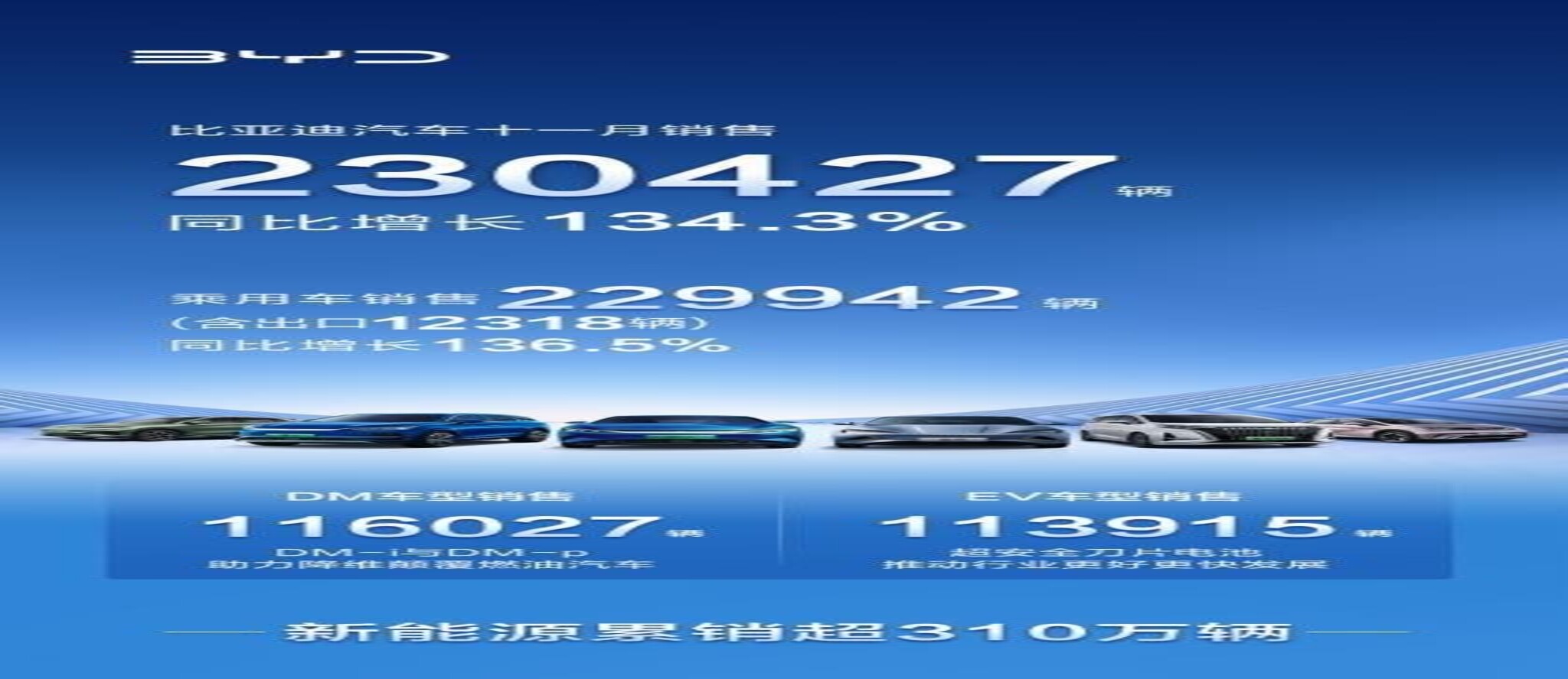 11月销售230427辆！比亚迪汽车创中国新能源销量新高